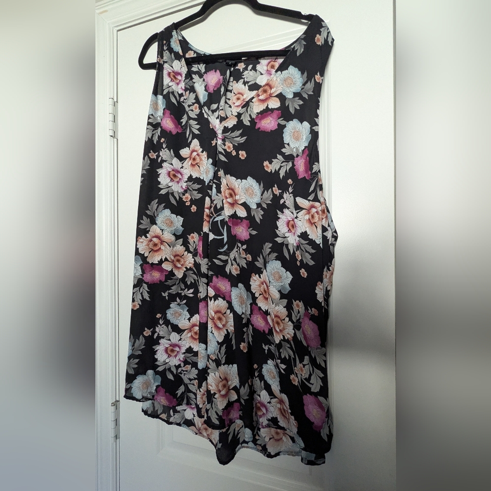 torrid Black Floral Blouse with Pink and Plum Blossoms